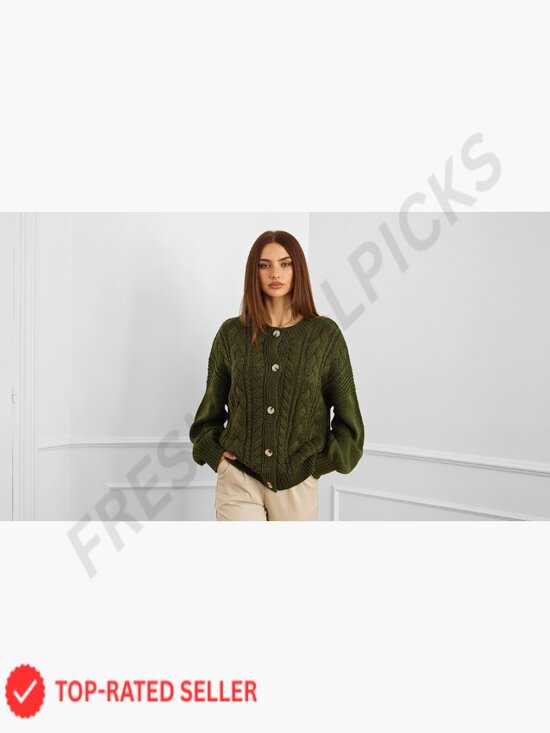 Chunky Cable Knit Cardigan Oversized Loose Fit Button Front Cozy Winter Sweater - Picture 7 of 7